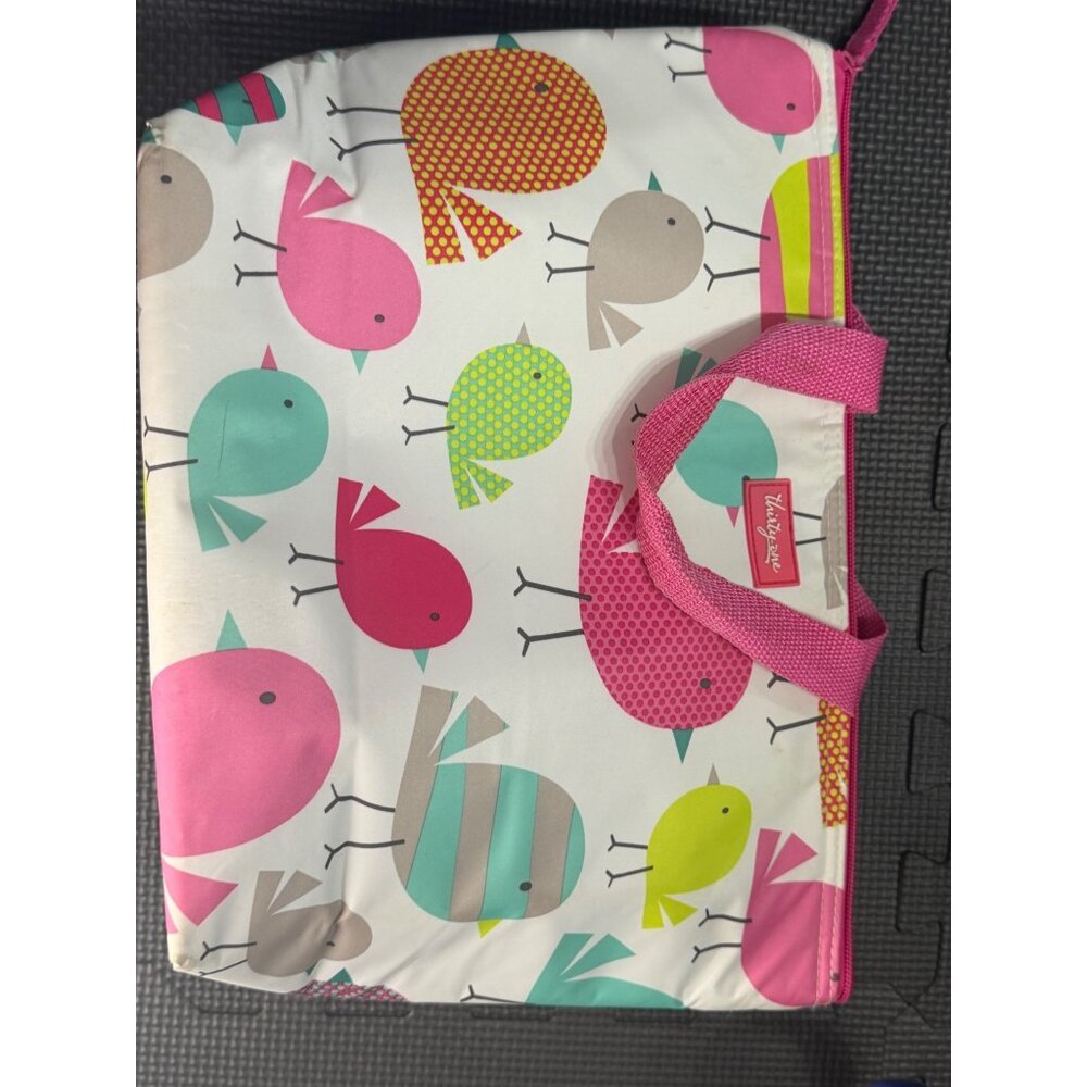 Thirty-One Insulated Tote Bag With Zipper Closure & Pink Bird Print Design